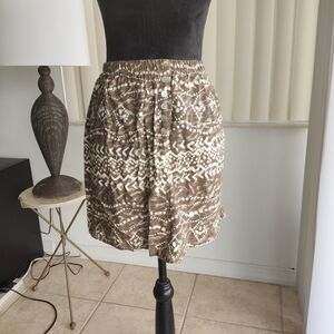 Vintage Blue Brown Printed Elastic Waist Mini Skirt Size M